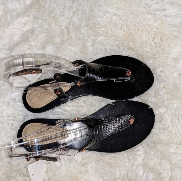 L'Agence Flat T-Strap Black Slingback Black Alligator Sandals - Picture 8 of 8